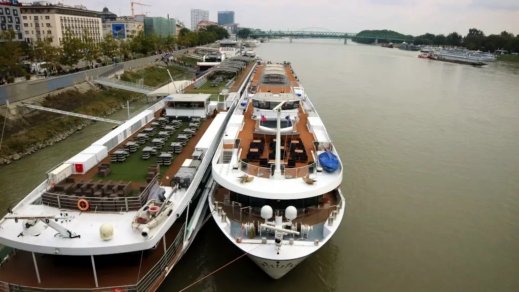 Boats in the Danube River Bratislava