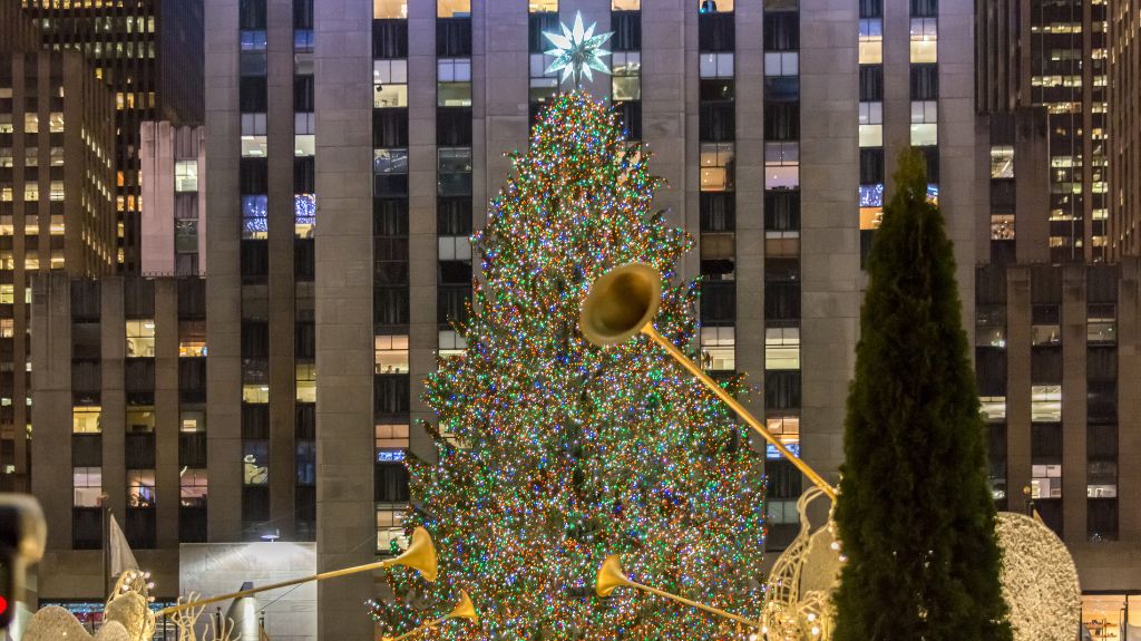 The Big Christmas tree in front of Rockefeller Center in NYC