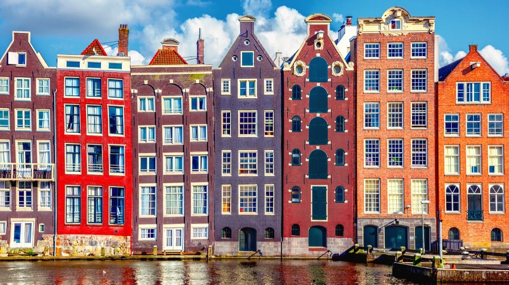 Row of Crooked Houses in Amsterdam