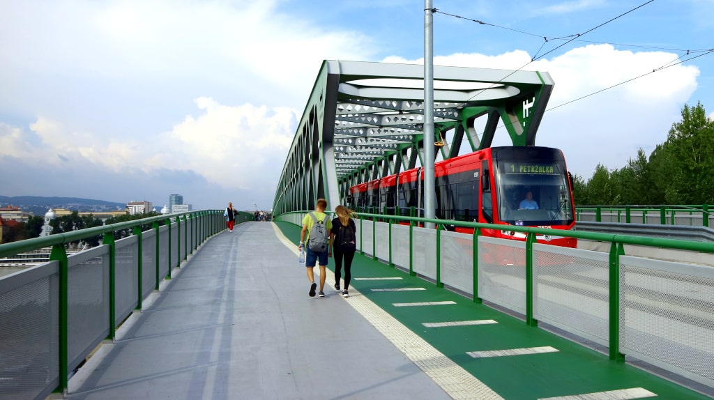Tram Crossing a Bridge Bratislava