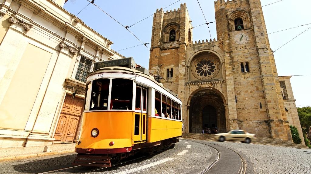 Tram no. 28 near Lisbon Cathedral